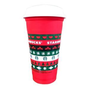 Starbucks 2013 Reusable 16 oz Christmas Holiday Plastic Coffee Cup with Lid